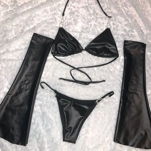 Pleather Bikini with Diamond Connectors